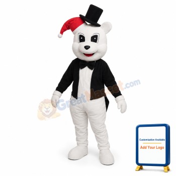 Animal White Bear With Black Jacket Christmas Mascot Costume