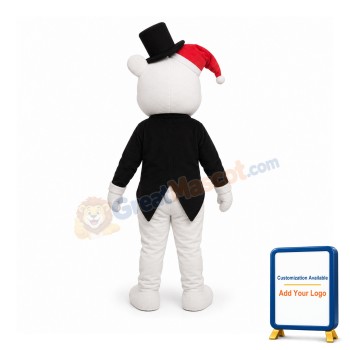 Animal White Bear With Black Jacket Christmas Mascot Costume