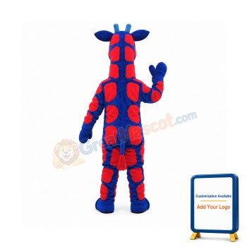 Blue & Red Realistic Giraffe Mascot Costume