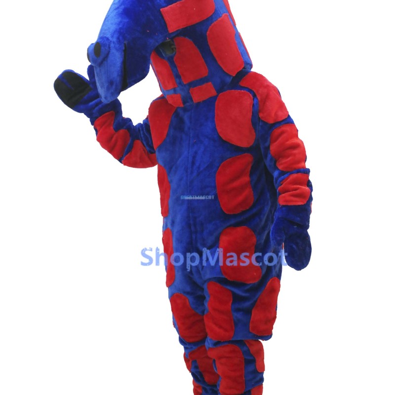 Blue & Red Realistic Giraffe Mascot Costume