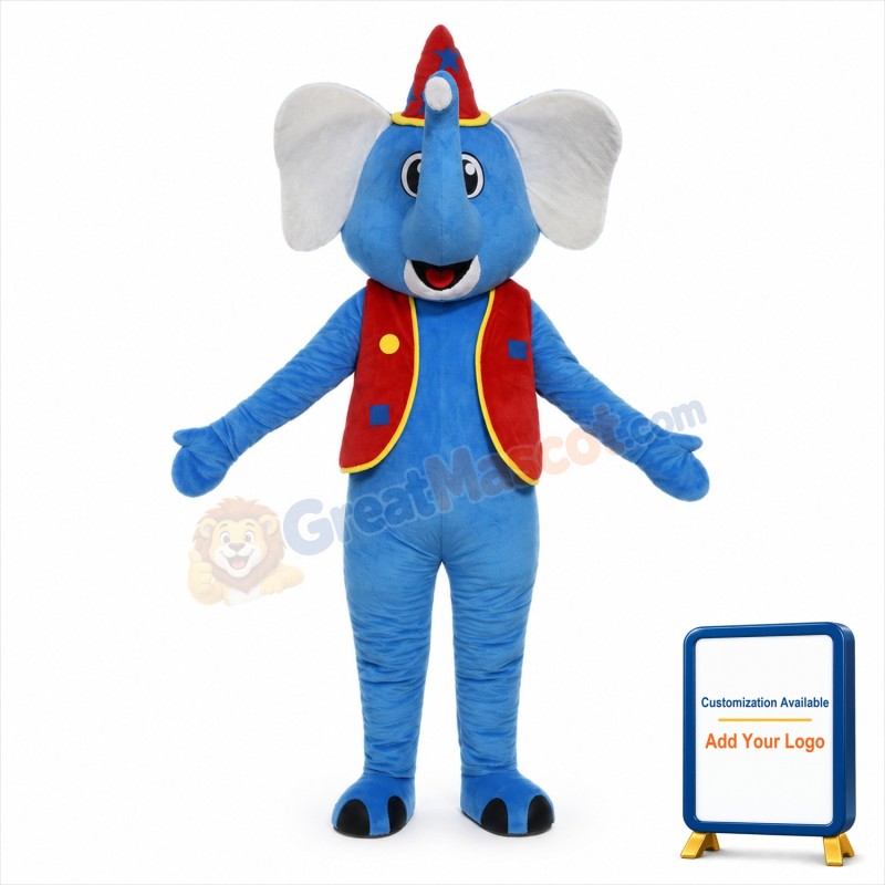Blue Elephant Red Hat Mascot Costume