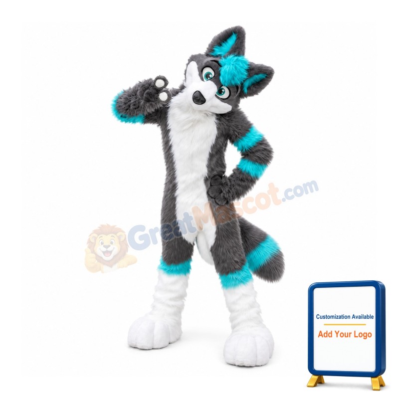 Gray & Blue Husky Mascot Costume