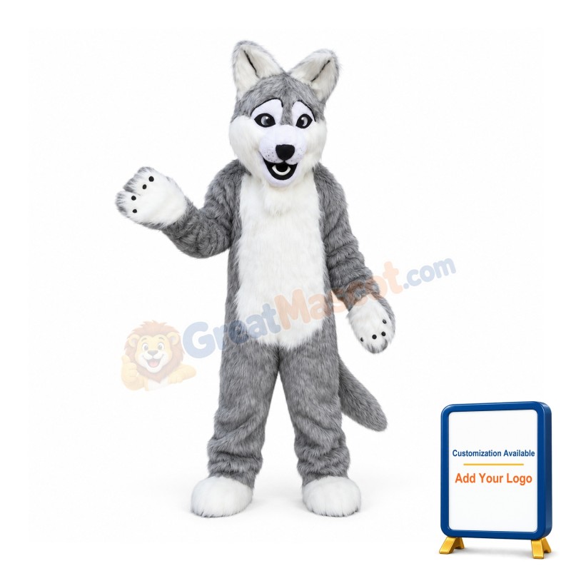 Long Gray Wolf Mascot Costume