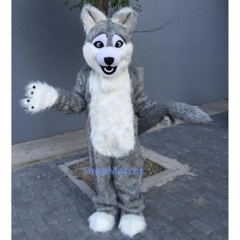 Long Gray Wolf Mascot Costume