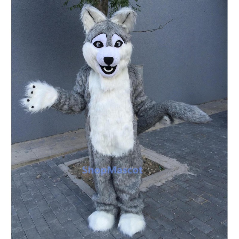 Long Gray Wolf Mascot Costume