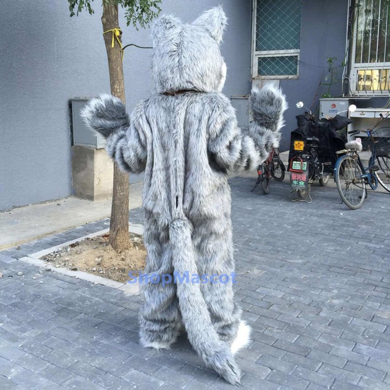 Long Gray Wolf Mascot Costume