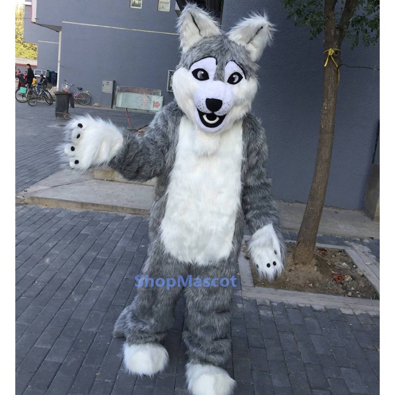 Long Gray Wolf Mascot Costume
