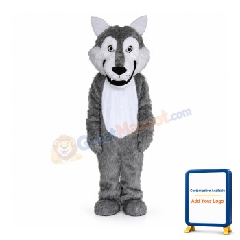 Cute Gray Wolf Long Wool Mascot Costume