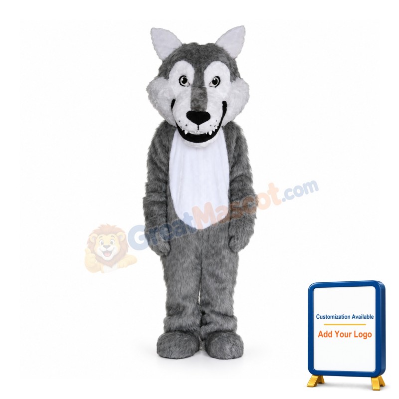 Cute Gray Wolf Long Wool Mascot Costume