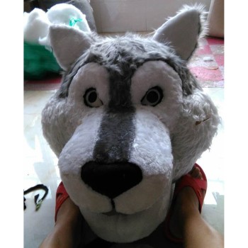 Cute Gray Wolf Long Wool Mascot Costume
