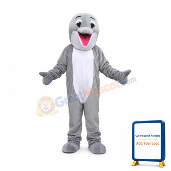 Gray Happy Dolphin Mascot Costume