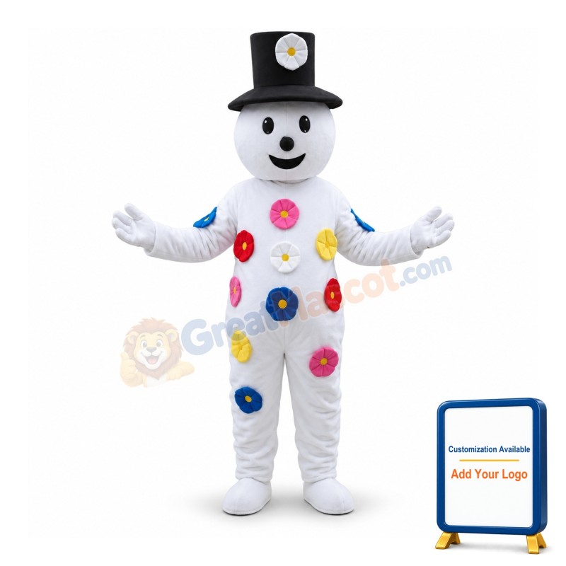 Colorful Petals Cartoon Snowman Mascot Costume