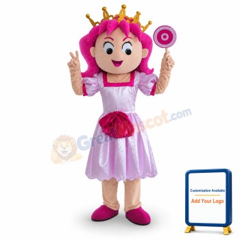 Princess Girl Mascot Costume Pink Dress Mascot Costume