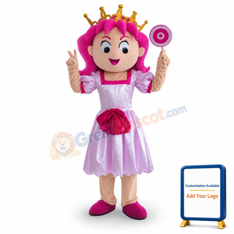 Princess Girl Mascot Costume Pink Dress Mascot Costume
