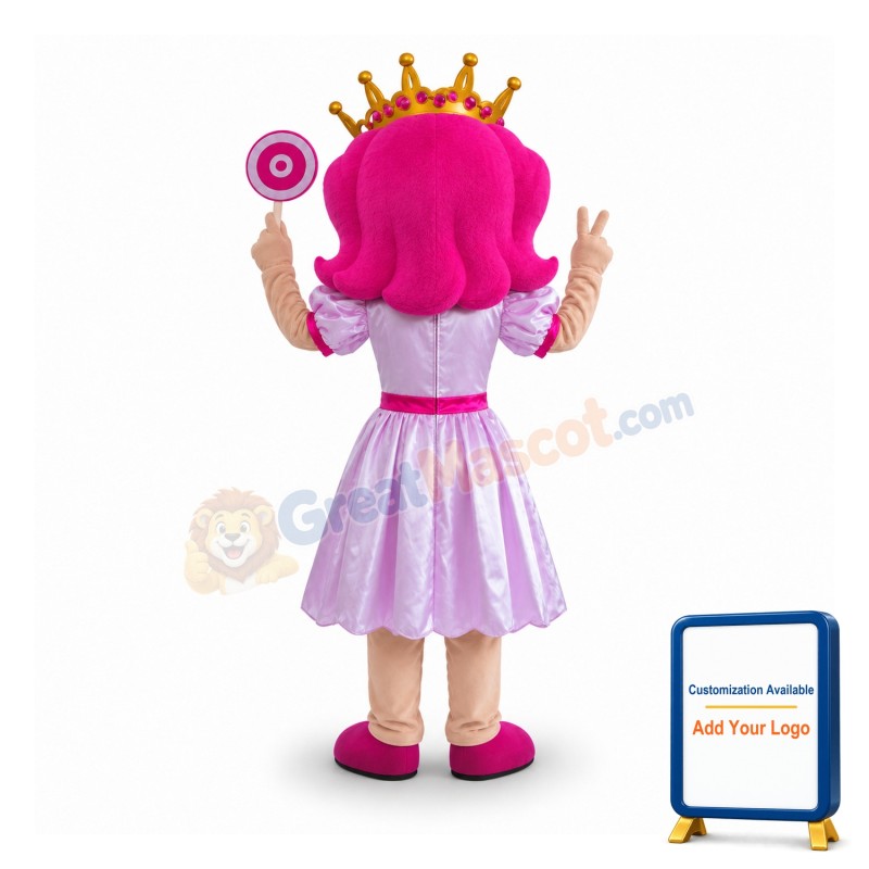 Princess Girl Mascot Costume Pink Dress Mascot Costume