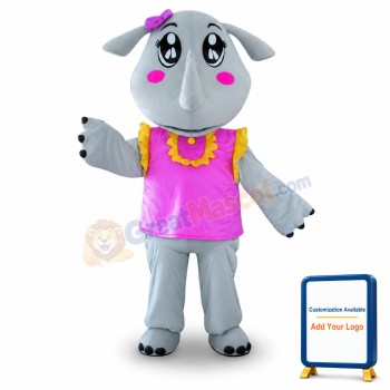 Pink Vest Rhinoceros Mascot Costume