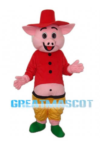 Red Hat Pig Mascot Adult Costume Free Shipping