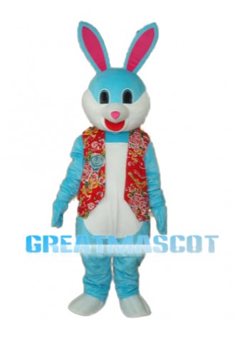 Blue Rabbit in Red Vest Mascot Adult Costume Free Shipping