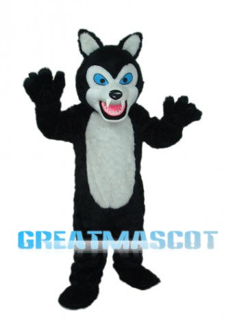 Long-haired Black White Wolf Mascot Adult Costume Free Shipping