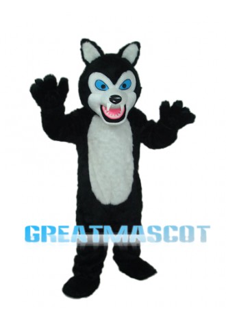 Long-haired Black White Wolf Mascot Adult Costume Free Shipping