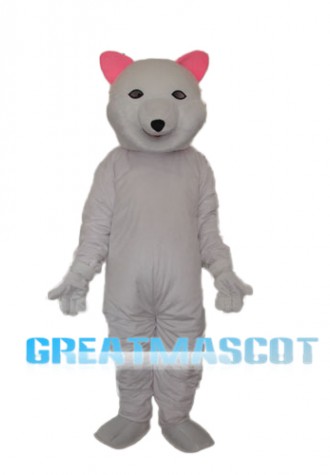 Pink Ears Polar Bear Mascot Adult Costume Free Shipping