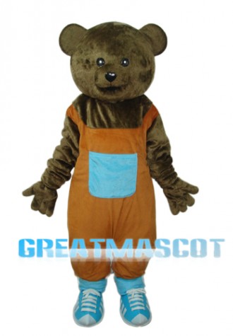 Teddy Bear in Orange Overall Mascot Adult Costume Free Shipping