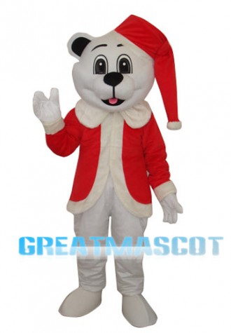 White Bear with Santa Hat Adult Mascot Costume Free Shipping