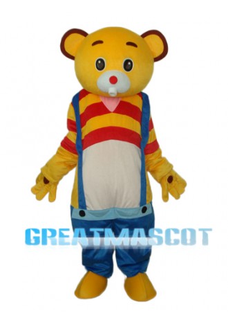 Yellow Bear Wear Blue overalls Mascot Adult Costume Free Shipping