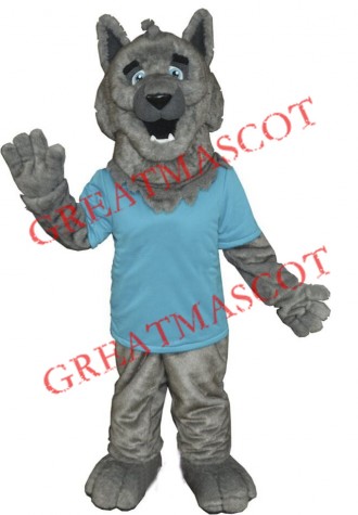 Friendly Grey Wolf Mascot Costume