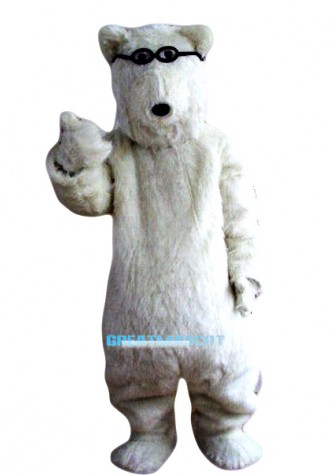 Glasses White Polar Bears Mascot Costume