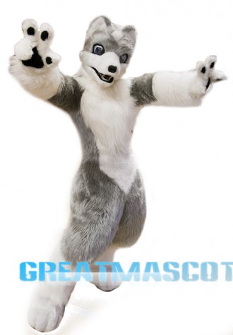 Cute White Grey Wolf Mascot Costume
