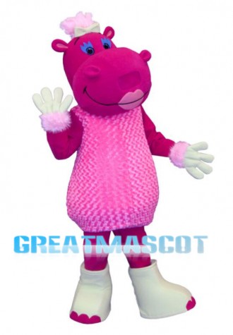Pink Hippo Mascot Costume
