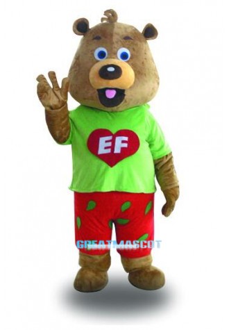 Fancy Cute Green Coat Bear Mascot Costume Free Shiping