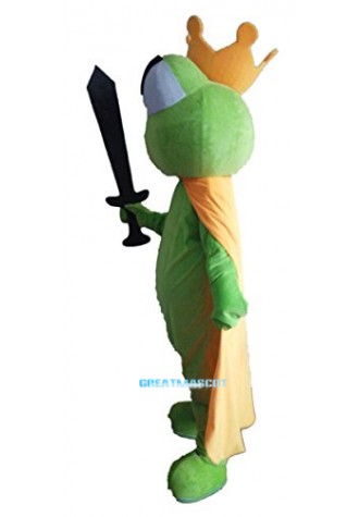 Green Frog Mascot Costume with golden Crown
