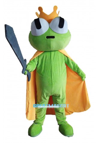 Green Frog Mascot Costume with golden Crown