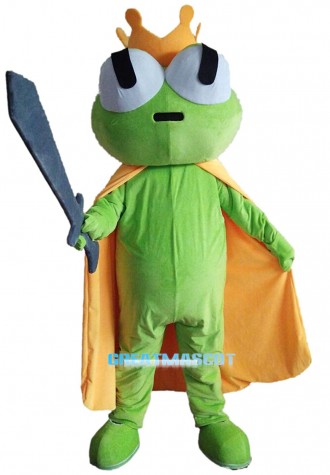 Green Frog Mascot Costume with golden Crown