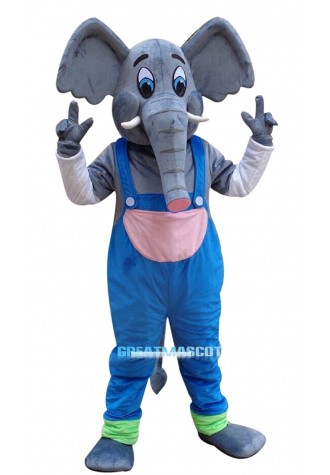 Elephant Mascot Costume with Blue Overall