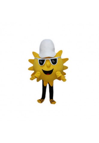 Yellow Sun with White Hat Mascot Costume
