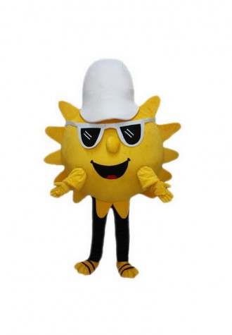 Yellow Sun with White Hat Mascot Costume