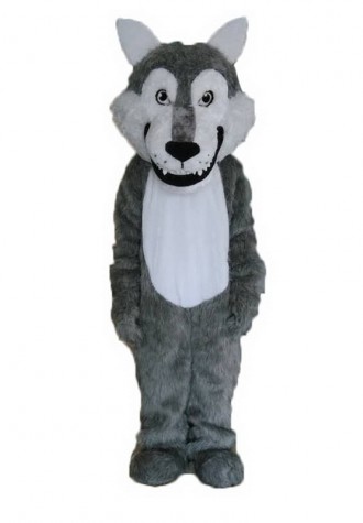 Cute Gray Wolf Long Wool Mascot Costume 