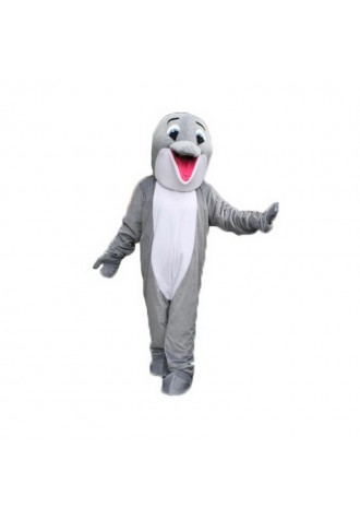 Gray Happy Dolphin Mascot Costume
