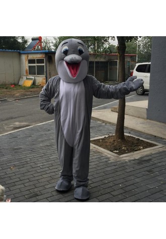 Gray Happy Dolphin Mascot Costume