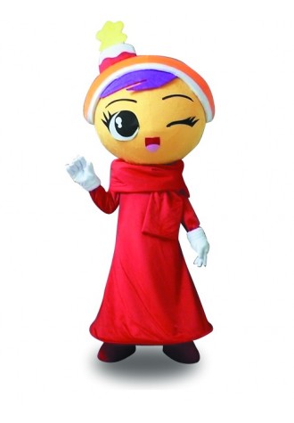 Doll Girl Red Dress Girl Mascot Costume