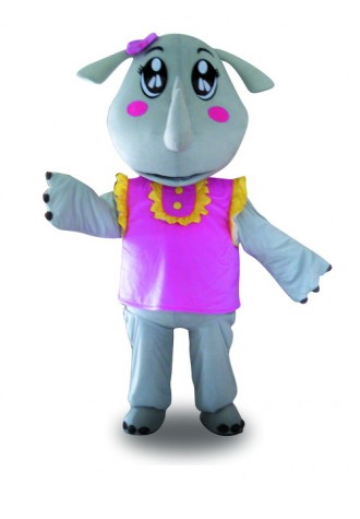 Pink Vest Rhinoceros Mascot Costume